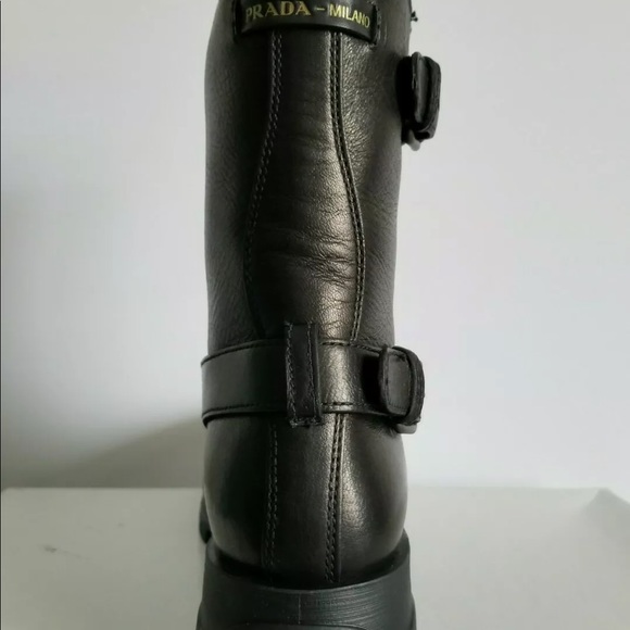 PRADA MILANO  BUCKLE LOGO MOTO BIKER BOOTS 38 7 - Picture 8 of 8